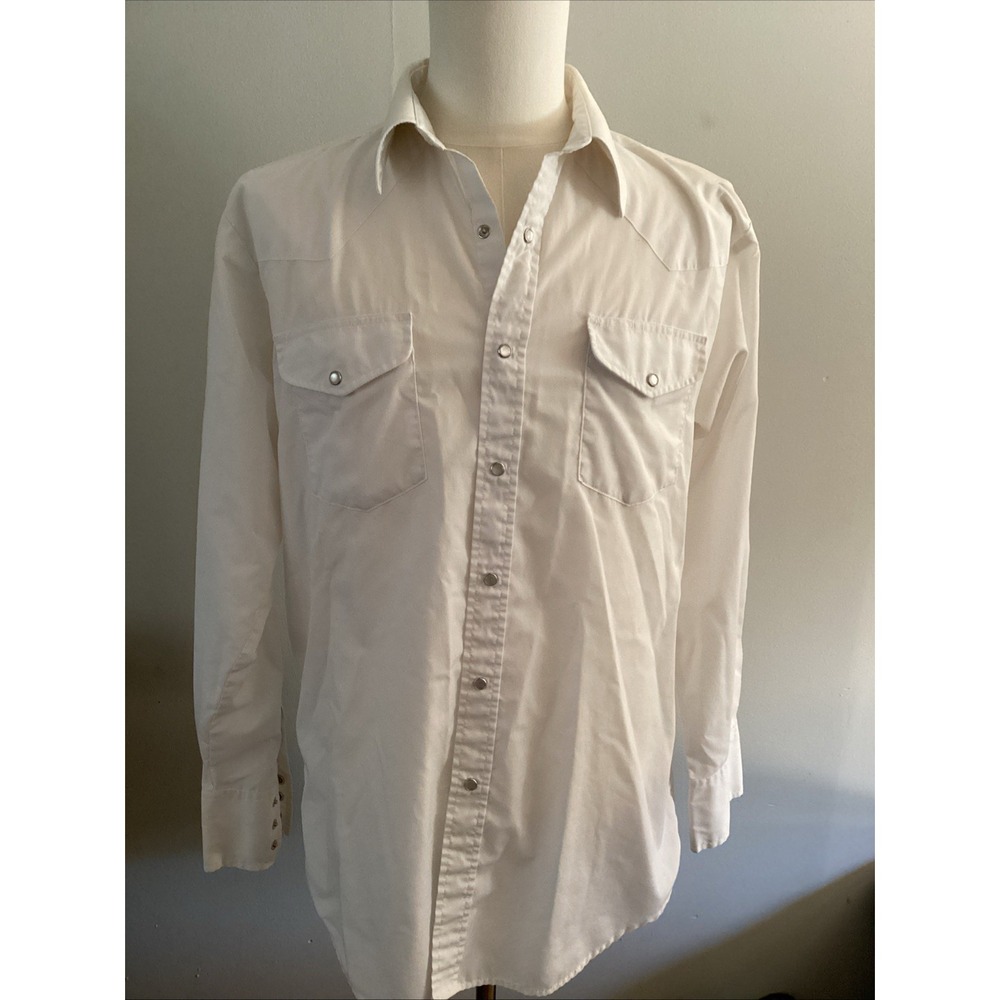 Vintage Sheplers Men's White Pearl Snap Western Shirt 16/35
